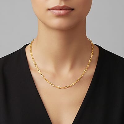 Italian 14K Yellow Gold Over Sterling Silver 3.6mm Paperclip Chain Necklace 24 Inches 12.24 Grams