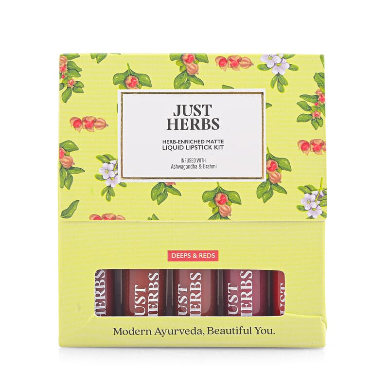 Just Herbs Set of 5 Ayurvedic Liquid Matte Finish Lipstick Kit - Deeps and Reds