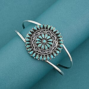Santa Fe Style Kingman Turquoise 4.20 ctw Bracelet in Sterling Silver (Adjustable) 