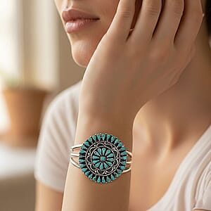 Santa Fe Style Kingman Turquoise 4.20 ctw Bracelet in Sterling Silver (Adjustable) 