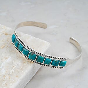 Santa Fe Style Kingman Turquoise 2.70 ctw Bracelet in Sterling Silver (Adjustable)