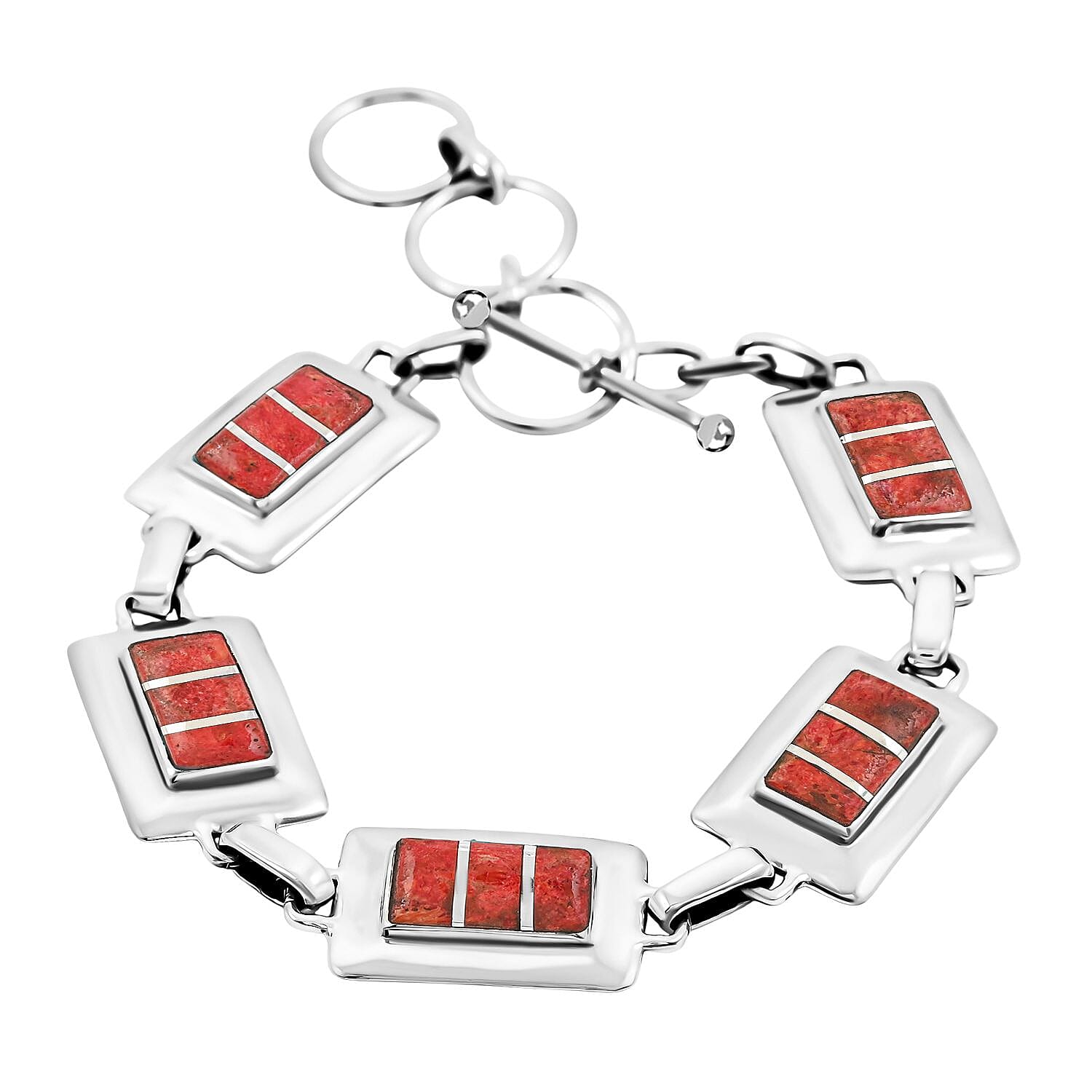 Santa Fe Style Red Coral Bracelet in Sterling Silver (8.00 In)