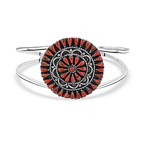 Santa Fe Style Red Coral Bracelet in Sterling Silver (Adjustable)