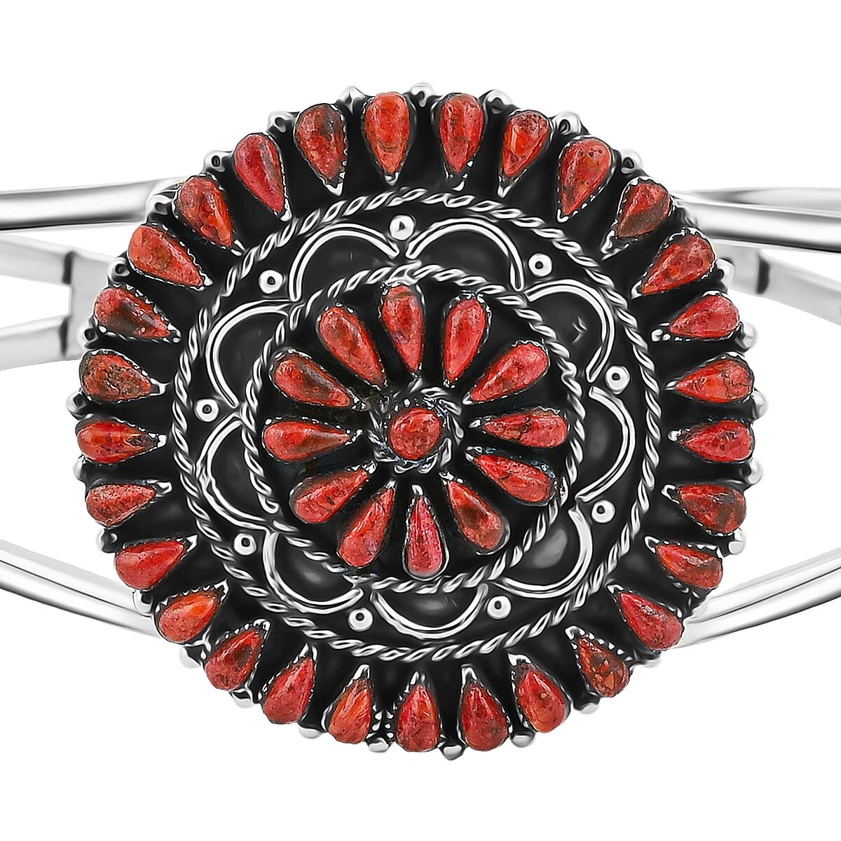 Santa Fe Style Red Coral Bracelet in Sterling Silver (Adjustable) image number 3