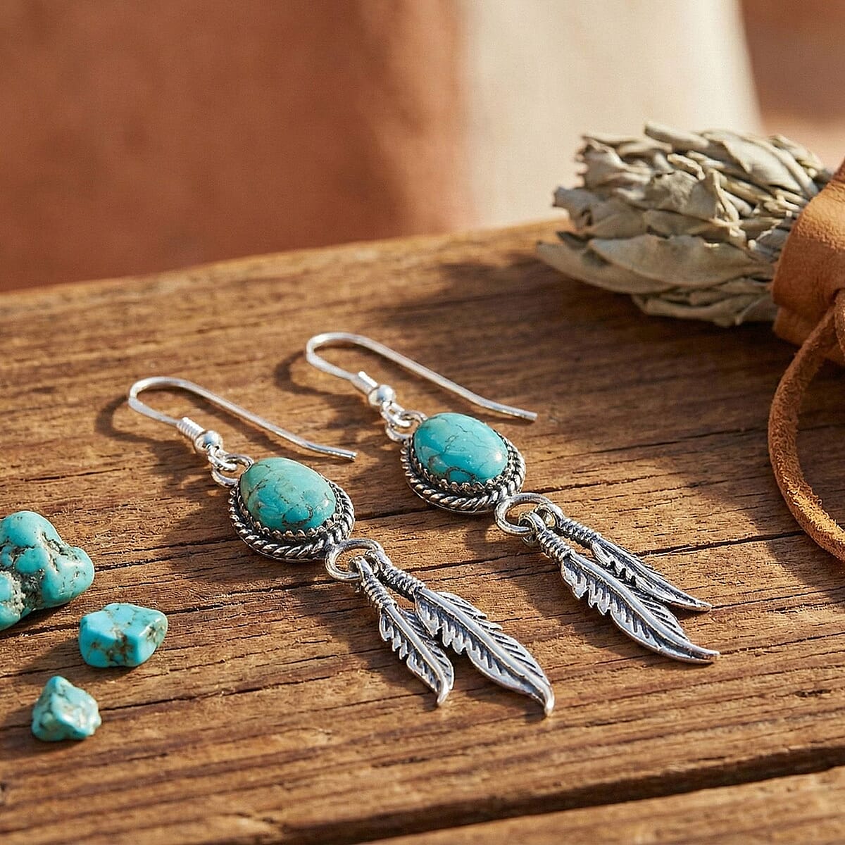 Santa Fe Style Kingman Turquoise 0.24 ctw Earrings in Sterling Silver image number 1