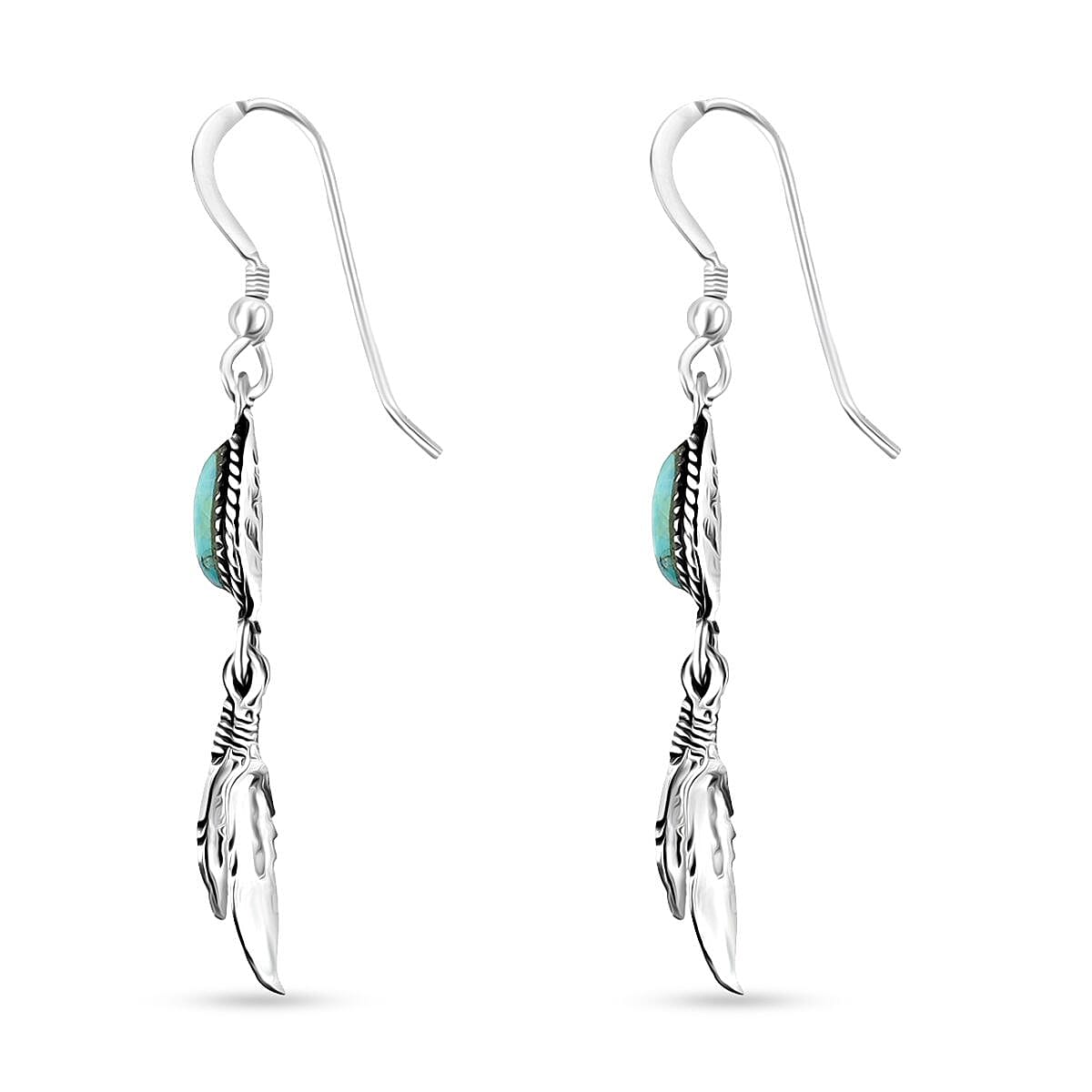 Santa Fe Style Kingman Turquoise 0.24 ctw Earrings in Sterling Silver image number 3