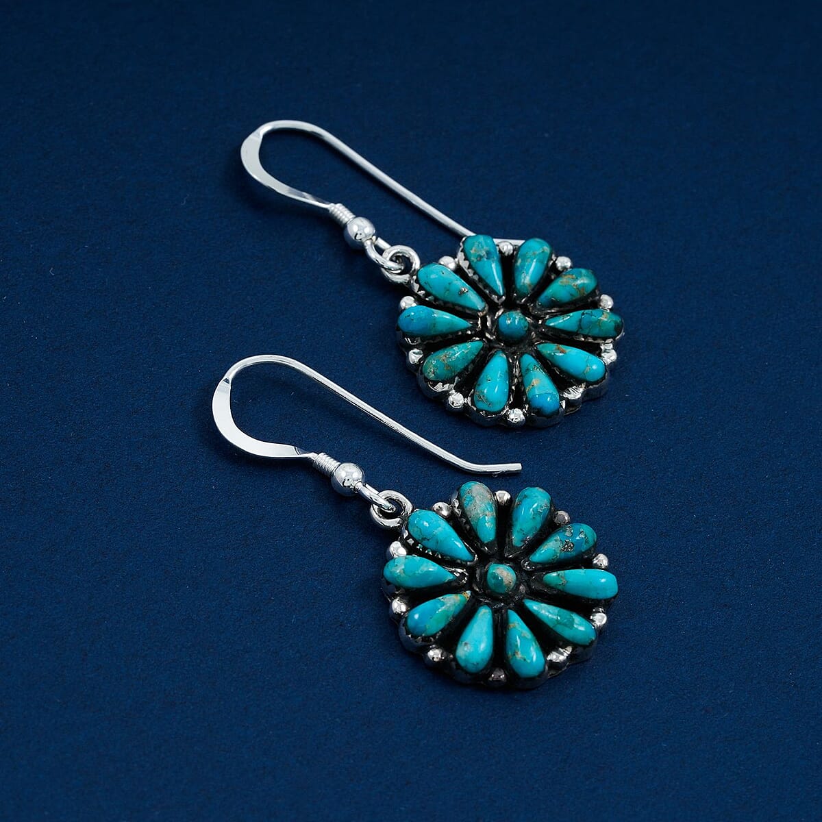 Santa Fe Style Kingman Turquoise 2.20 ctw Earrings in Sterling Silver image number 1