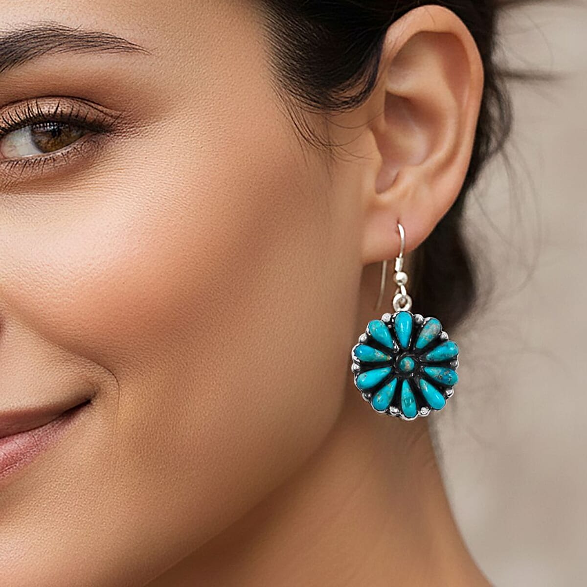 Santa Fe Style Kingman Turquoise 2.20 ctw Earrings in Sterling Silver image number 2