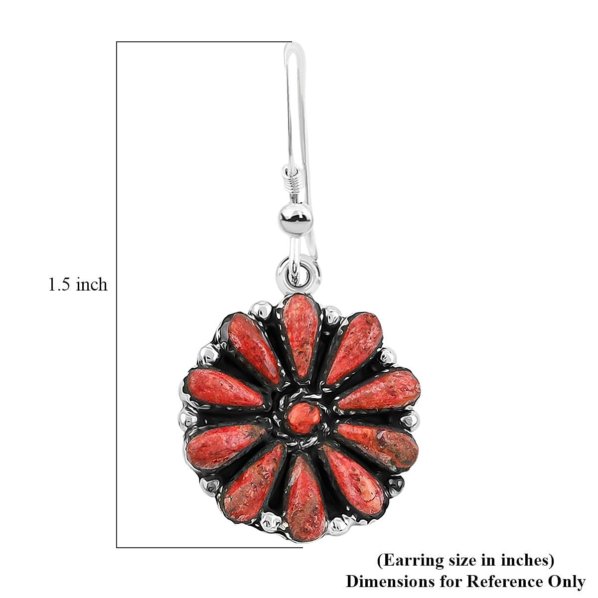 Santa Fe Style Red Coral Earrings in Sterling Silver 2.20 ctw image number 4