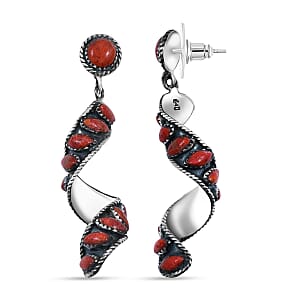 Santa Fe Style Red Coral Earrings in Sterling Silver