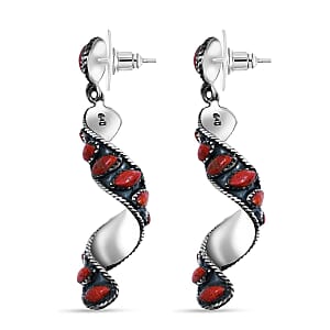 Santa Fe Style Red Coral Earrings in Sterling Silver