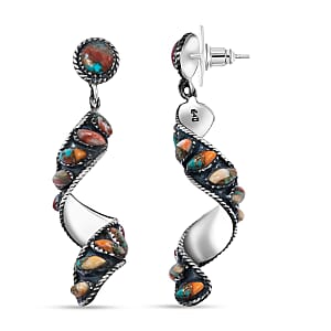Santa Fe Style Spiny Turquoise 3.12 ctw Earrings in Sterling Silver