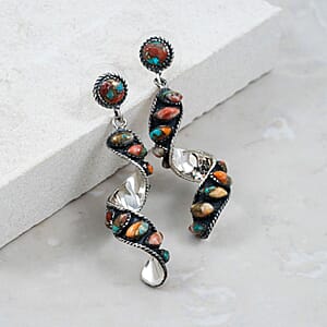 Santa Fe Style Spiny Turquoise 3.12 ctw Earrings in Sterling Silver