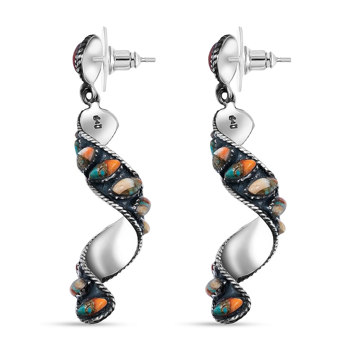 Santa Fe Style Spiny Turquoise 3.12 ctw Earrings in Sterling Silver image number 3