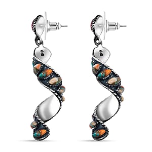 Santa Fe Style Spiny Turquoise 3.12 ctw Earrings in Sterling Silver