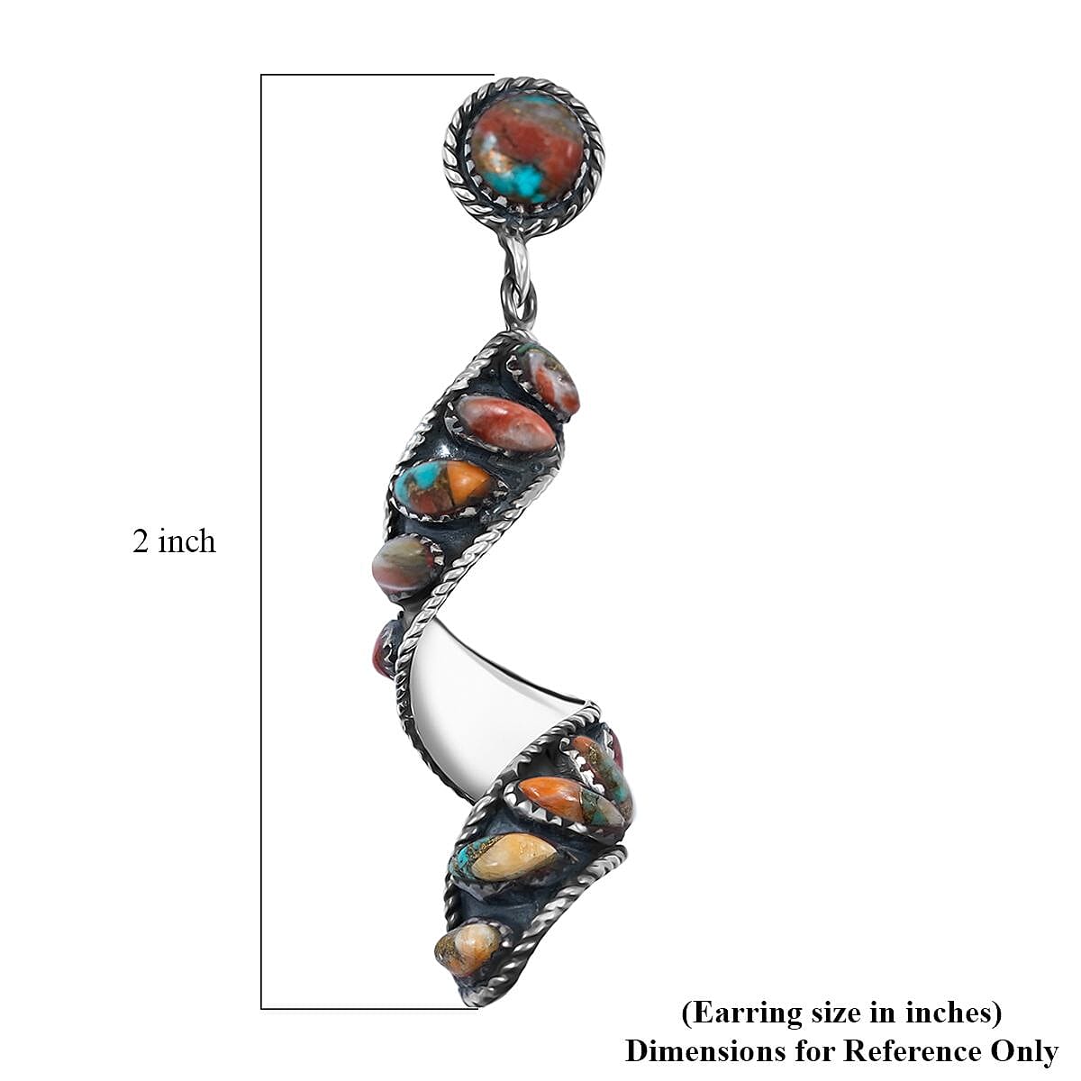 Santa Fe Style Spiny Turquoise 3.12 ctw Earrings in Sterling Silver image number 4
