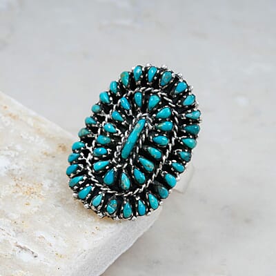 Santa Fe Style Kingman Turquoise 4.40 ctw Ring in Sterling Silver (Size 6.0)