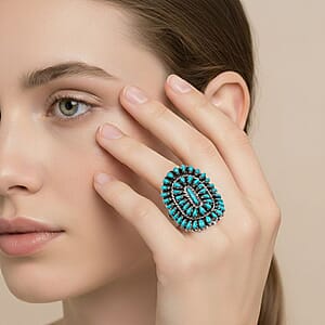 Santa Fe Style Kingman Turquoise 4.40 ctw Ring in Sterling Silver (Size 6.0)