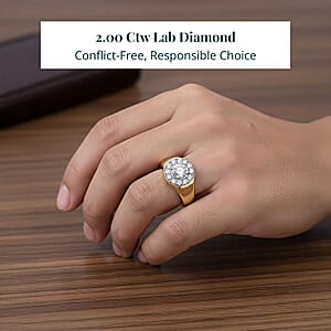 Luxuriant Lab Grown Diamond VS 2.00 ctw Sovereign Halo Men's Ring in 10K White and Yellow Gold (Size 10.0) 9.8 Grams