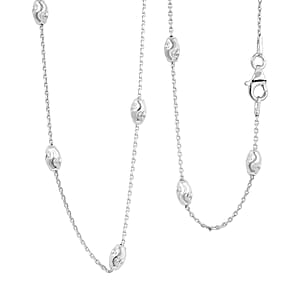 4mm Moon Cut Oval Bead Necklace in Rhodium Over Sterling Silver 4.56 Grams 18 Inches