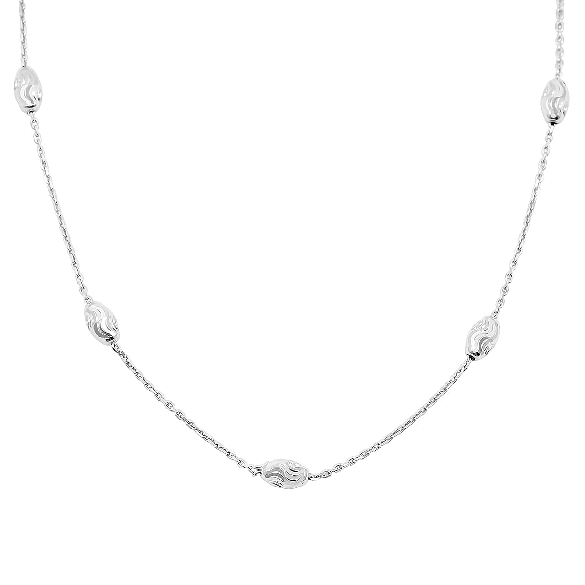4mm Moon Cut Oval Bead Necklace in Rhodium Over Sterling Silver 4.56 Grams 18 Inches image number 3