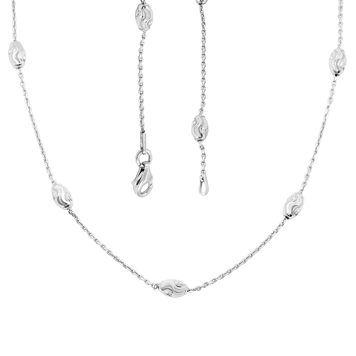 4mm Moon Cut Oval Bead Necklace in Rhodium Over Sterling Silver 4.56 Grams 18 Inches image number 4