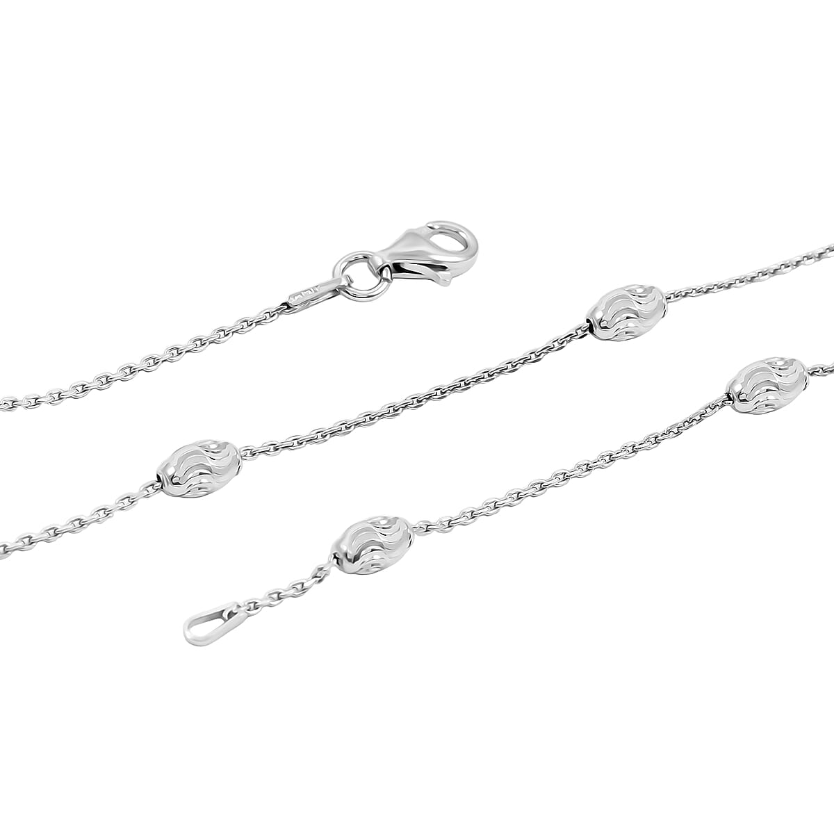 4mm Moon Cut Oval Bead Necklace in Rhodium Over Sterling Silver 4.56 Grams 18 Inches image number 5