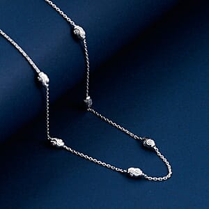 Italian 4mm Moon Cut Oval Bead Necklace in Rhodium Over Sterling Silver 6.20 Grams 26 Inches