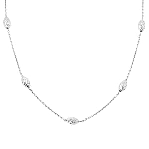 Italian 4mm Moon Cut Oval Bead Necklace in Rhodium Over Sterling Silver 6.20 Grams 26 Inches