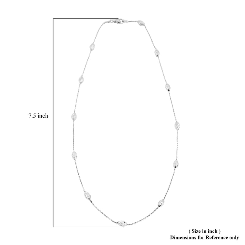 Italian 4mm Moon Cut Oval Bead Necklace in Rhodium Over Sterling Silver 6.20 Grams 26 Inches