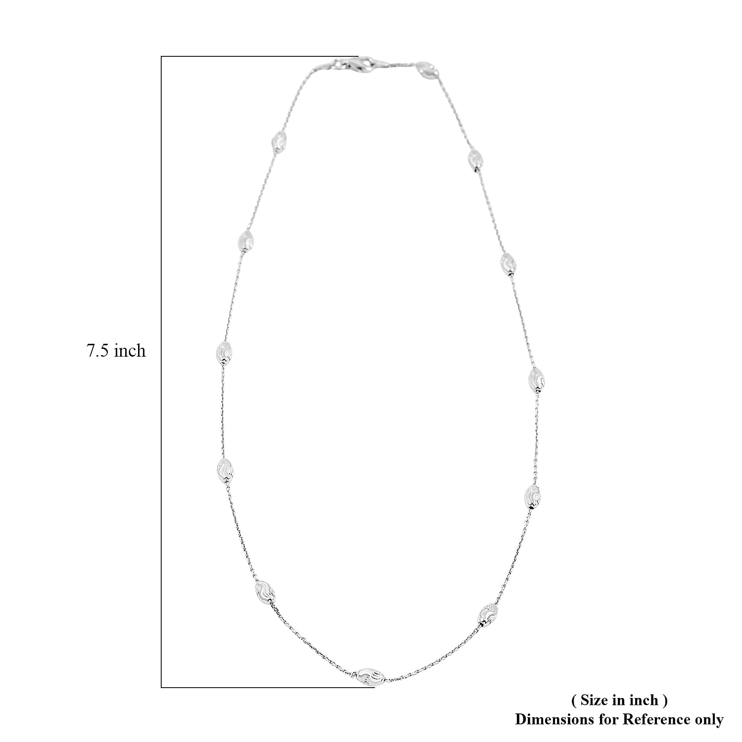 Italian 4mm Moon Cut Oval Bead Necklace in Rhodium Over Sterling Silver 7.64 Gams 30 Inches