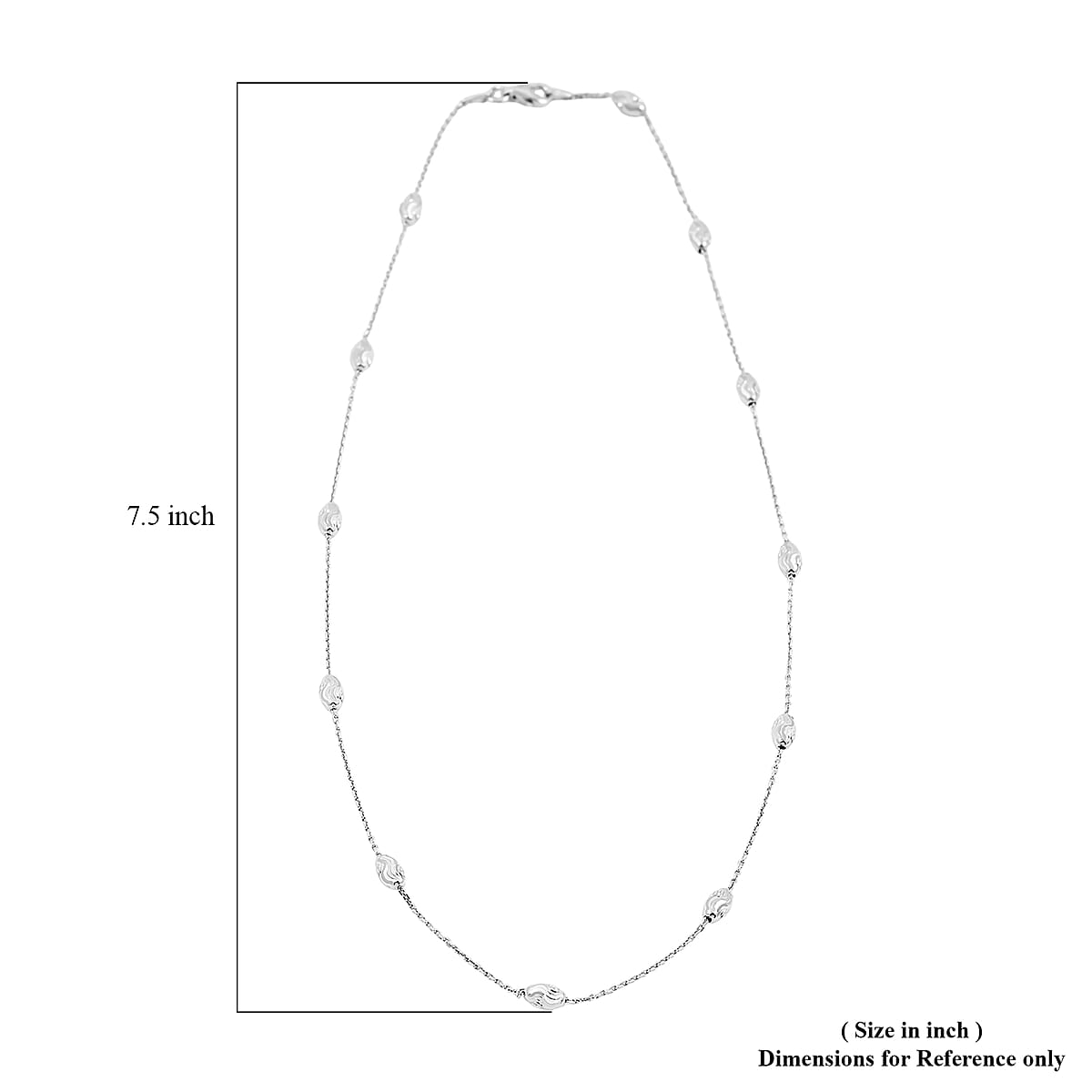 Italian 4mm Moon Cut Oval Bead Necklace in Rhodium Over Sterling Silver 7.64 Gams 30 Inches image number 6