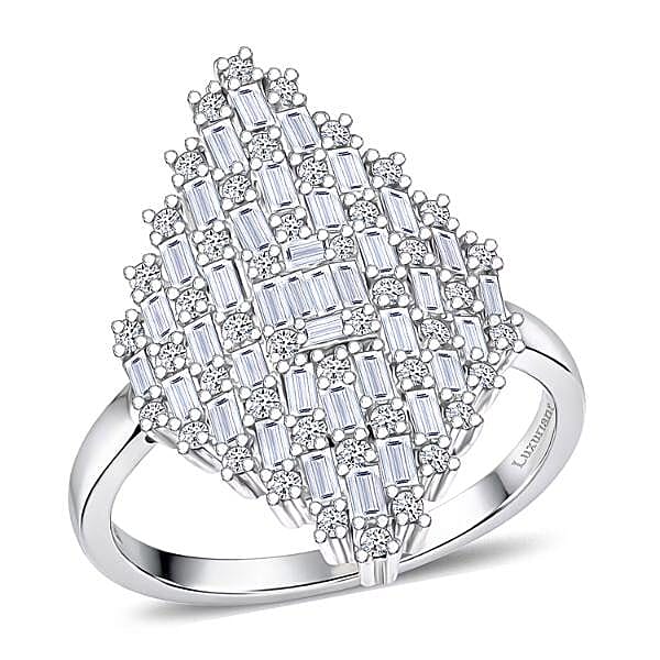 Luxuriant Lab Grown Diamond G-H SI 1.40 ctw Matrix Empire Ring in Rhodium Over Sterling Silver (Size 10.0)