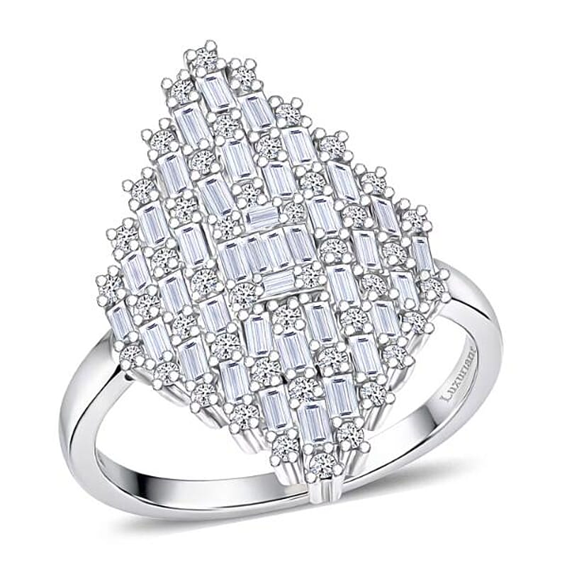 Luxuriant Lab Grown Diamond G-H SI 1.40 ctw Matrix Empire Ring in Rhodium Over Sterling Silver (Size 10.0)