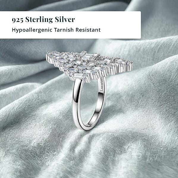 Luxuriant Lab Grown Diamond G-H SI 1.40 ctw Matrix Empire Ring in Rhodium Over Sterling Silver (Size 10.0)