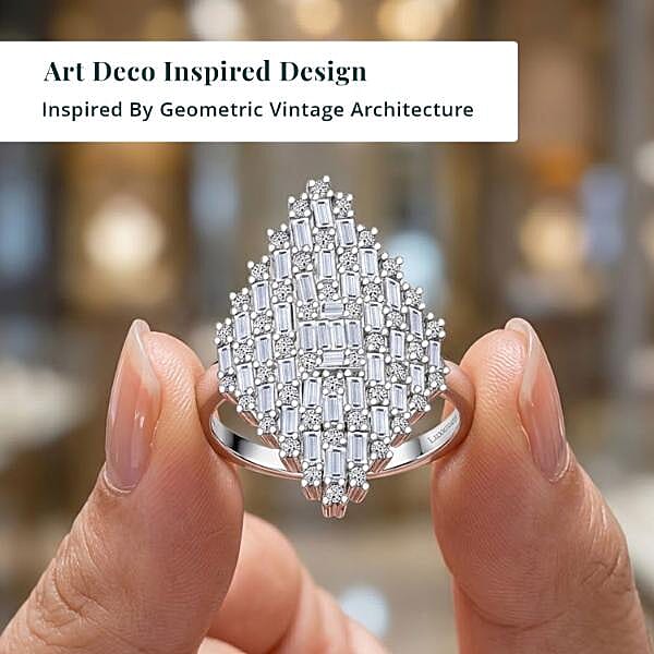 Luxuriant Lab Grown Diamond G-H SI 1.40 ctw Matrix Empire Ring in Rhodium Over Sterling Silver (Size 10.0)