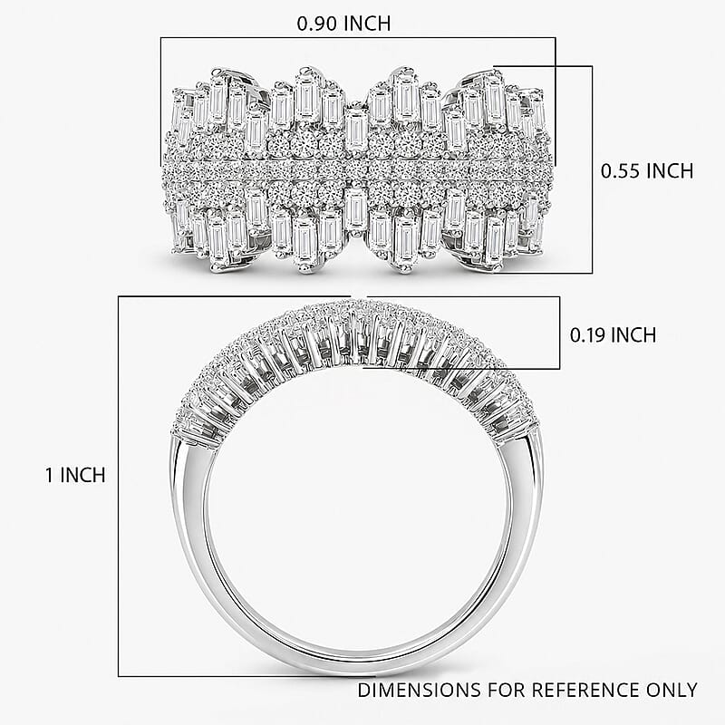 Luxuriant Lab Grown Diamond G-H SI 1.50 ctw Matrix Regal Band Ring in Rhodium Over Sterling Silver (Size 5.0)