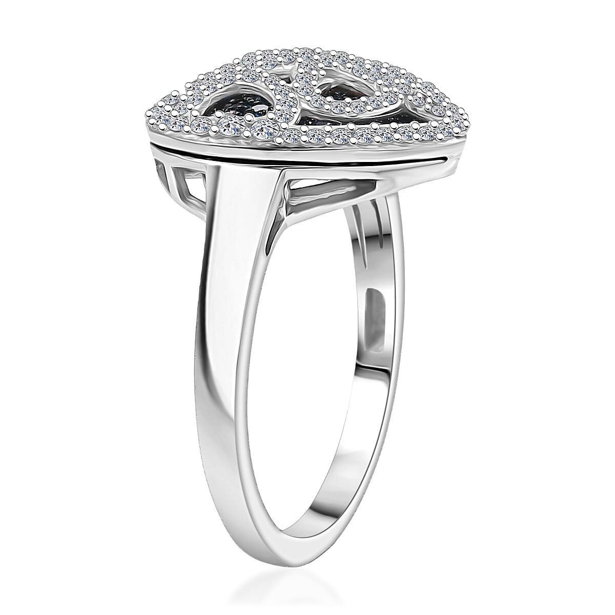 Luxuriant Lab Grown Blue Diamond (IR), Lab Grown White Diamond (SI) Matrix Heart Ring in Rhodium Over Sterling Silver (Size 10.0) 1.00 ctw image number 3