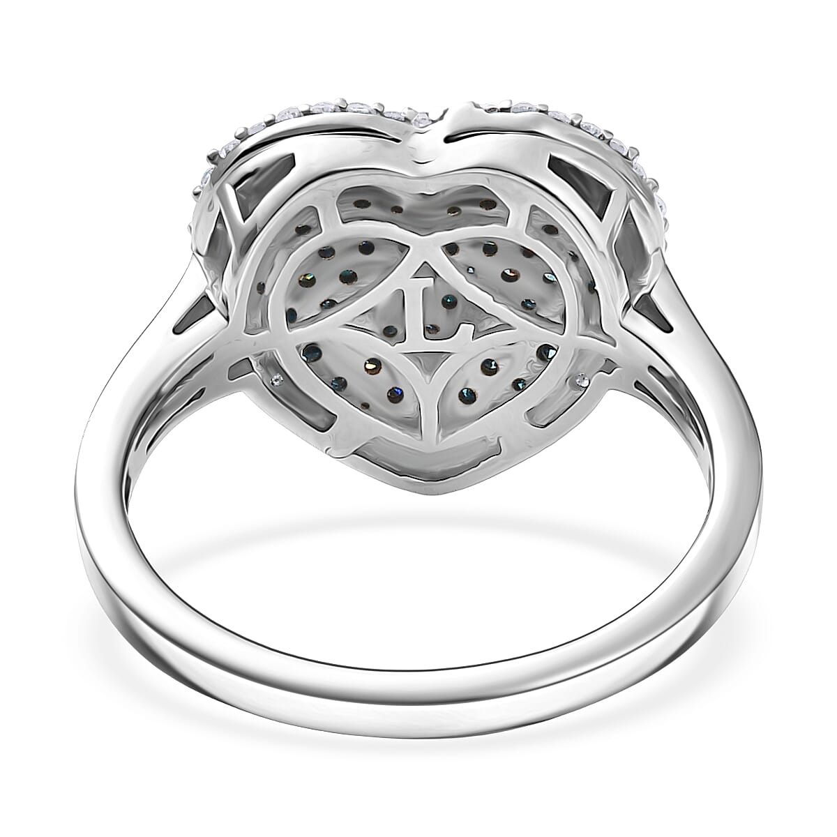 Luxuriant Lab Grown Blue Diamond (IR), Lab Grown White Diamond (SI) Matrix Heart Ring in Rhodium Over Sterling Silver (Size 10.0) 1.00 ctw image number 4
