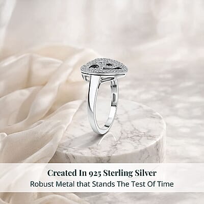 Luxuriant Lab Grown Blue Diamond (IR) and Lab Grown White Diamond (SI) 1.00 ctw Matrix Heart Ring in Rhodium Over Sterling Silver (Size 5.0)