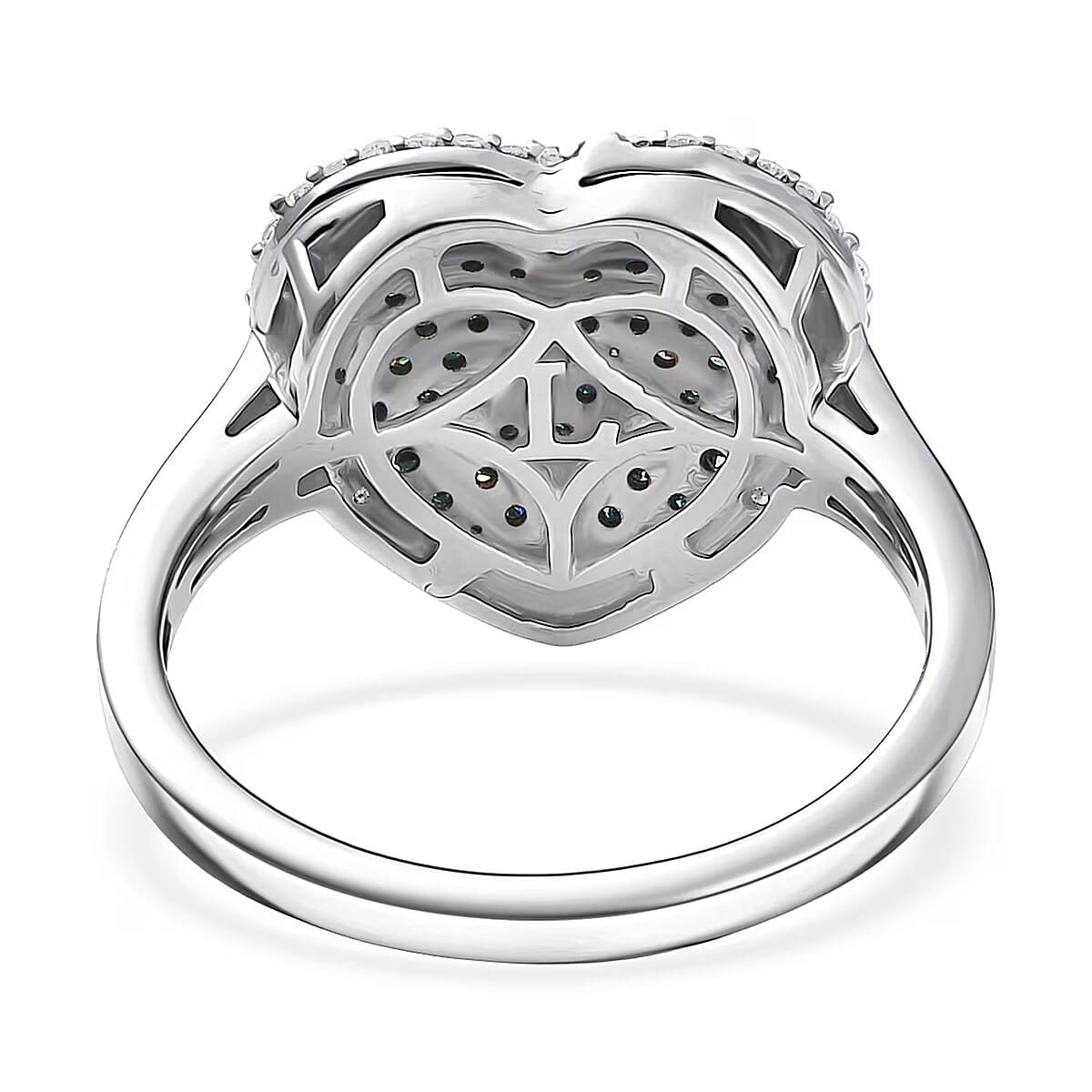 Luxuriant Lab Grown Blue Diamond (IR) and Lab Grown White Diamond (SI) 1.00 ctw Matrix Heart Ring in Rhodium Over Sterling Silver (Size 5.0) image number 7