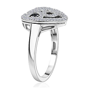 Luxuriant Lab Grown Blue Diamond (IR) and Lab Grown White Diamond (SI) 1.00 ctw Matrix Heart Ring in Rhodium Over Sterling Silver (Size 7.0) (Del. in 7-10 Days)