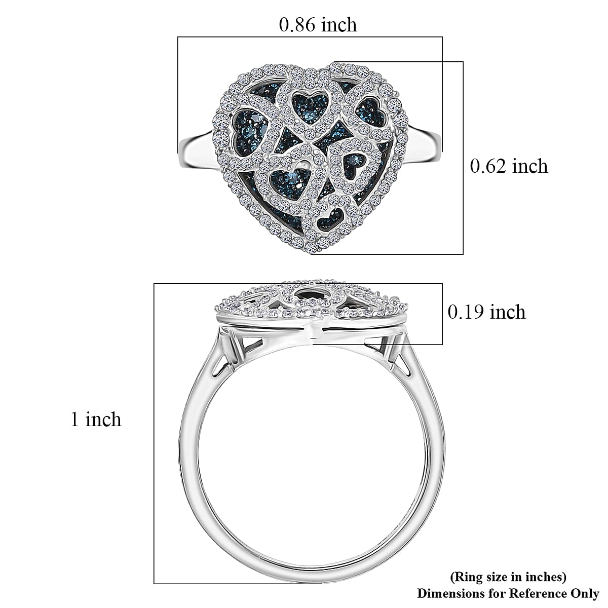 Luxuriant Lab Grown Blue Diamond (IR) and Lab Grown White Diamond (SI) 1.00 ctw Matrix Heart Ring in Rhodium Over Sterling Silver (Size 7.0) (Del. in 7-10 Days) image number 5