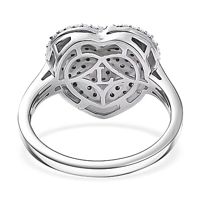 Luxuriant Lab Grown Blue Diamond (IR) and Lab Grown White Diamond (SI) 1.00 ctw Matrix Heart Ring in Rhodium Over Sterling Silver (Size 7.0)