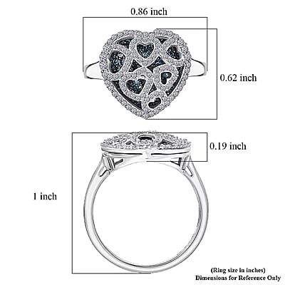 Luxuriant Lab Grown Blue Diamond (IR) and Lab Grown White Diamond (SI) 1.00 ctw Matrix Heart Ring in Rhodium Over Sterling Silver (Size 8.0)