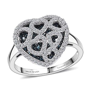 Luxuriant Lab Grown Blue Diamond (IR) and Lab Grown White Diamond (SI) 1.00 ctw Matrix Heart Ring in Rhodium Over Sterling Silver (Size 9.0)