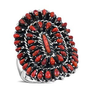 Santa Fe Style Red Coral Ring in Sterling Silver (Size 10.0) 4.40 ctw