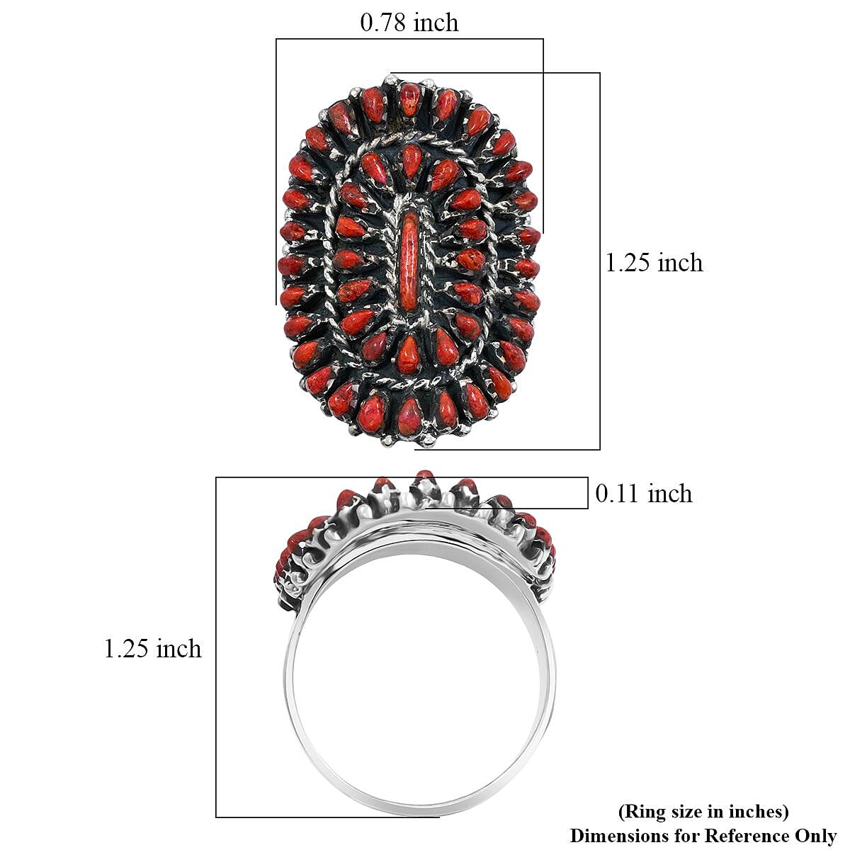 Santa Fe Style Red Coral Ring in Sterling Silver (Size 10.0) 4.40 ctw image number 4