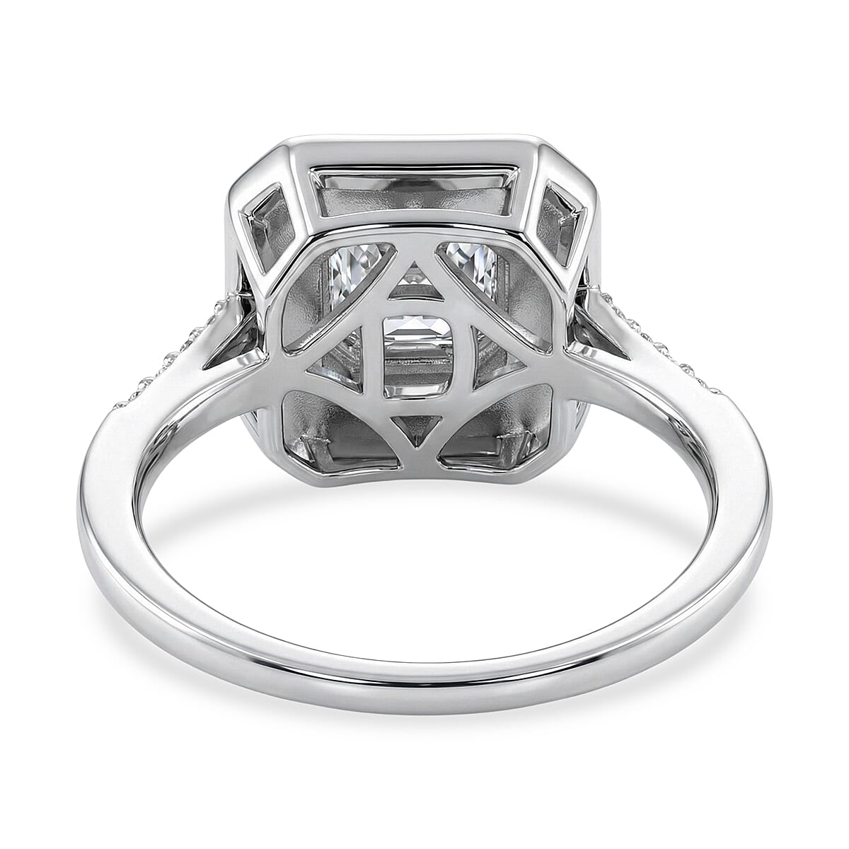 D'Joy Asscher Cut Moissanite and Black Jade (D) 3.65 ctw Midnight Spark Ring in Rhodium Over Sterling Silver (Size 6.0) image number 4
