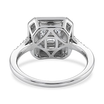 D'Joy Asscher Cut Moissanite and Black Jade (D) 3.65 ctw Midnight Spark Ring in Rhodium Over Sterling Silver (Size 7.0)